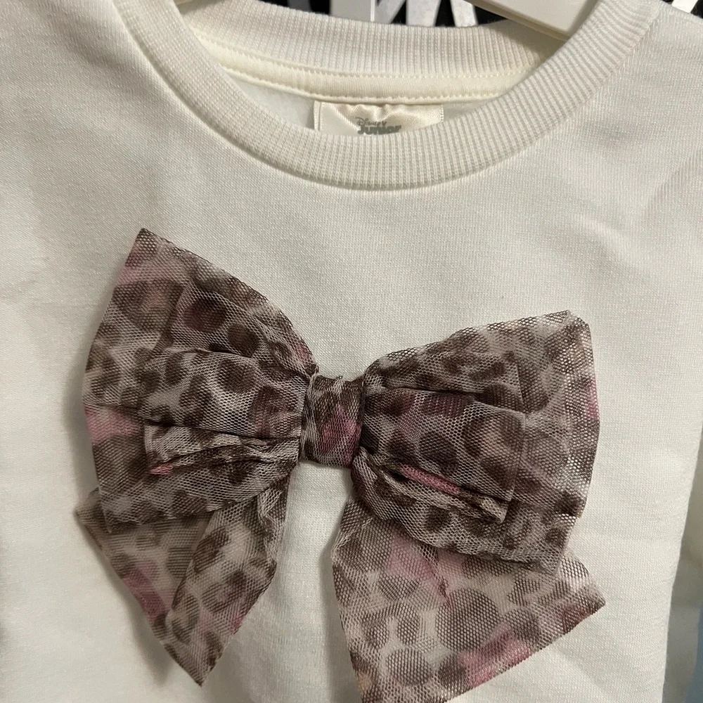 Disney Junior Minnie Mouse Tulle Leopard Bow Cream Sweatshirt NWT